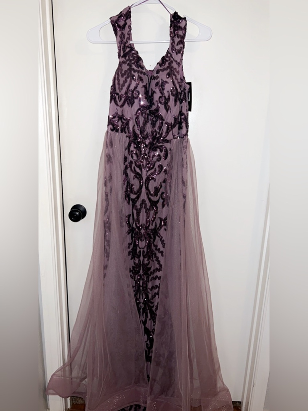 Fashion Nova Mauve Sequined Tulle Prom Dress
